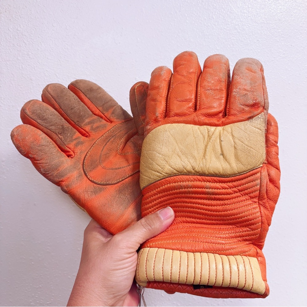Vintage Aris Warm Orange & Tan Leather CARETTA Work Gloves Men’s Medium